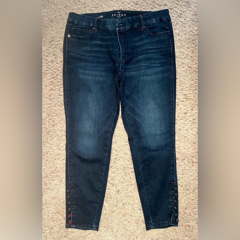 WHBM The Skinny Dark Wash Ankle Jeans w/ Button Detail | Petite 12